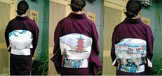 風呂敷で作った両面柄の開きなごや帯
