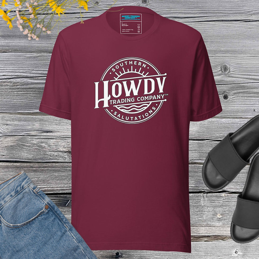 Thumbnail: Howdy Trading Company Slanted Sunset White Print Unisex t-shirt for Men & Women 