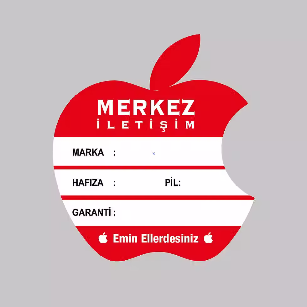 Cep Telefon Etiketi Kırmızı Zeminli Apple Kesimli