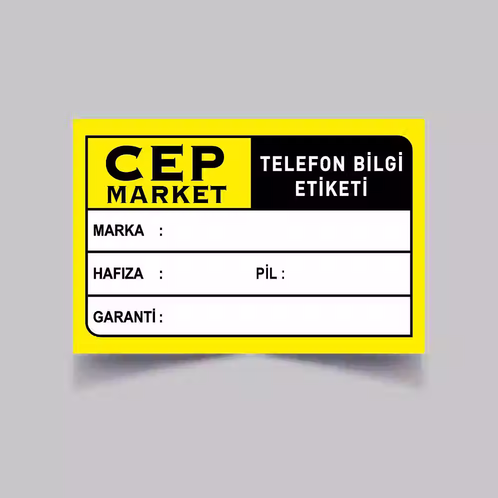 Cep Telefon Bilgi Sarı Zeminli Servis Etiketi Dikdörtgen Kesimli