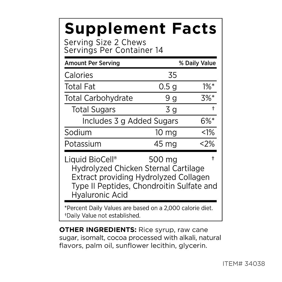 nutritional information label