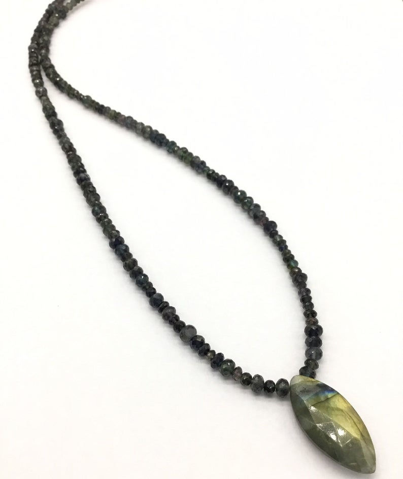 Miniatura: Tourmaline fushion Jewellery Gemstone Necklace with Labradorite pendant 20"