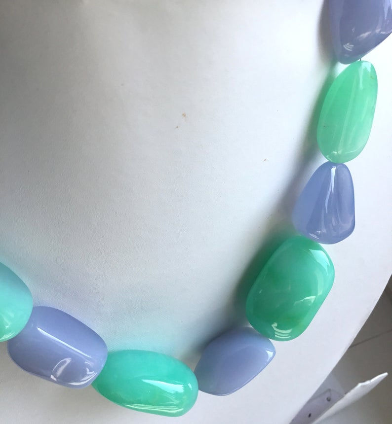 Thumbnail: Chrysoprase & Chalcedony Tumbled Gemstone Necklace