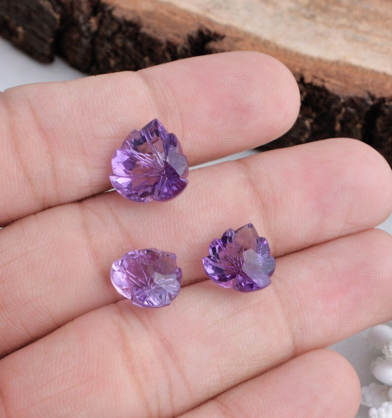 Miniatura: Amethyst Carving Top Quality 3 Pieces Natural Loose Gemstone