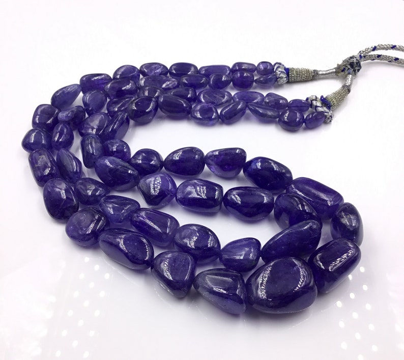 الصورة المصغرة: Natural Tanzanite Smooth Tumbles Beads Gemstone Necklace