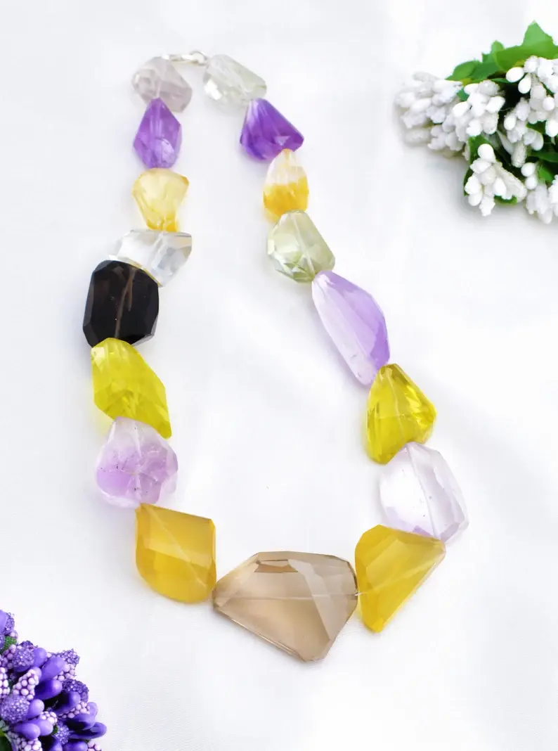 Miniaturbild: Mixed Gemstone Faceted Tumble Necklace l Natural Mixed Gems Faceted Beads