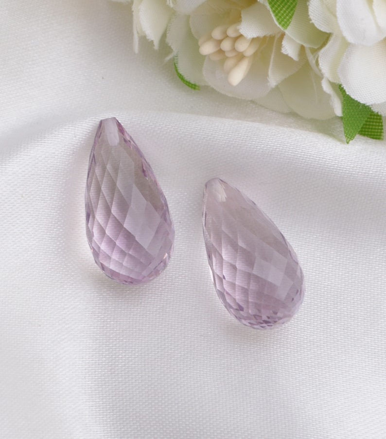 Miniatura: Pink Amethyst Half Drilled Faceted Drops 2 Pieces Natural Loose Gemstone