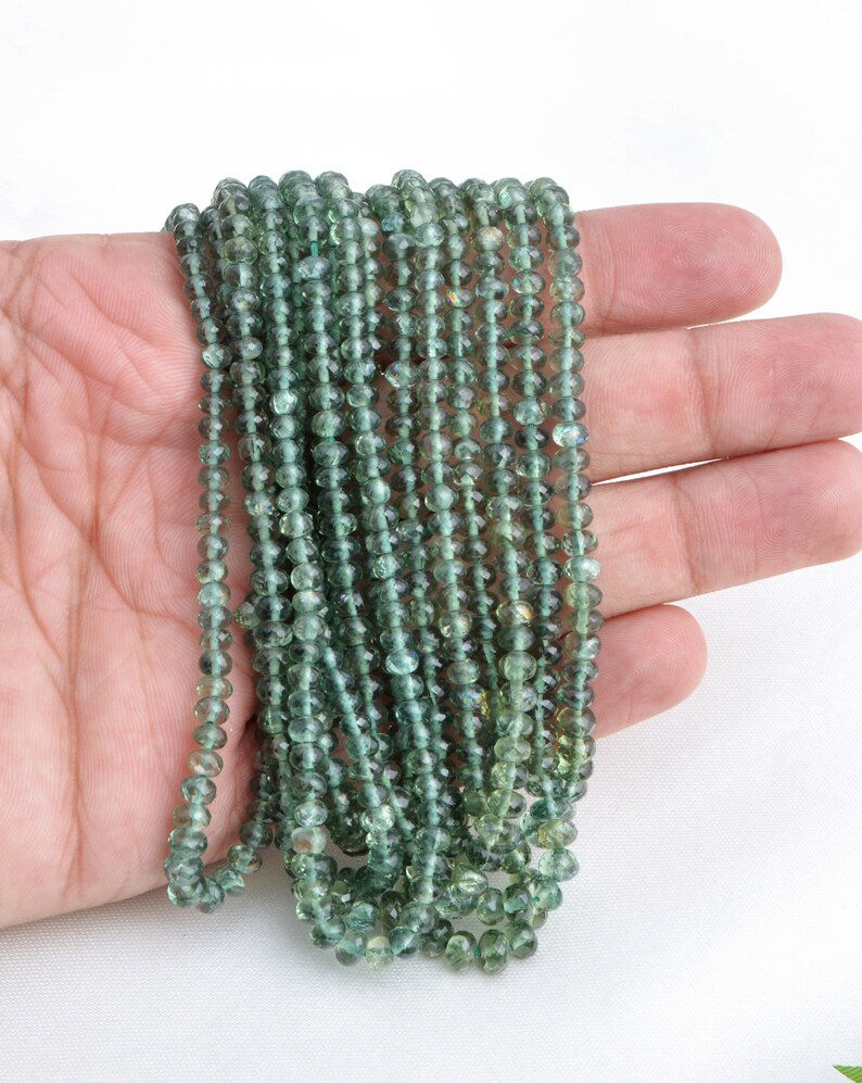 Miniatura: Green Apatite Faceted Rondelle Beads Natural Gemstone Beads