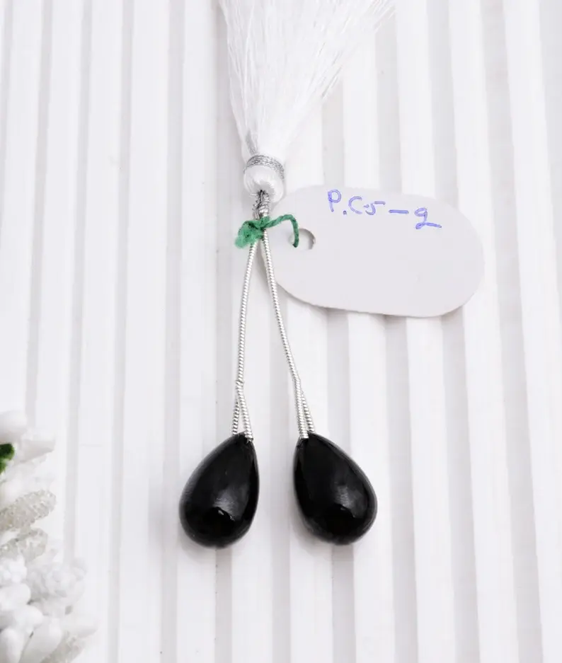 Thumbnail: Black Spinel Smooth Drops Beads l 2 Pieces Natural Black Spinel Teardrop Beads