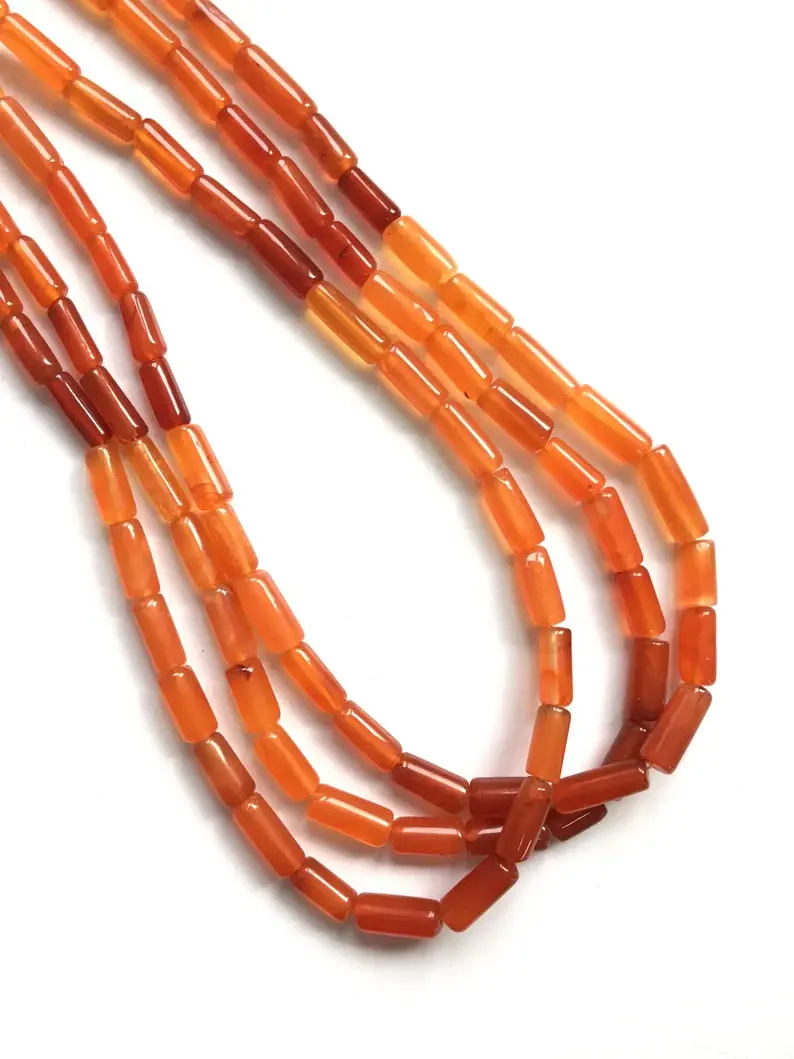 Miniatura: Natural Carnelian Smooth Pipe Beads Gemstone Necklace