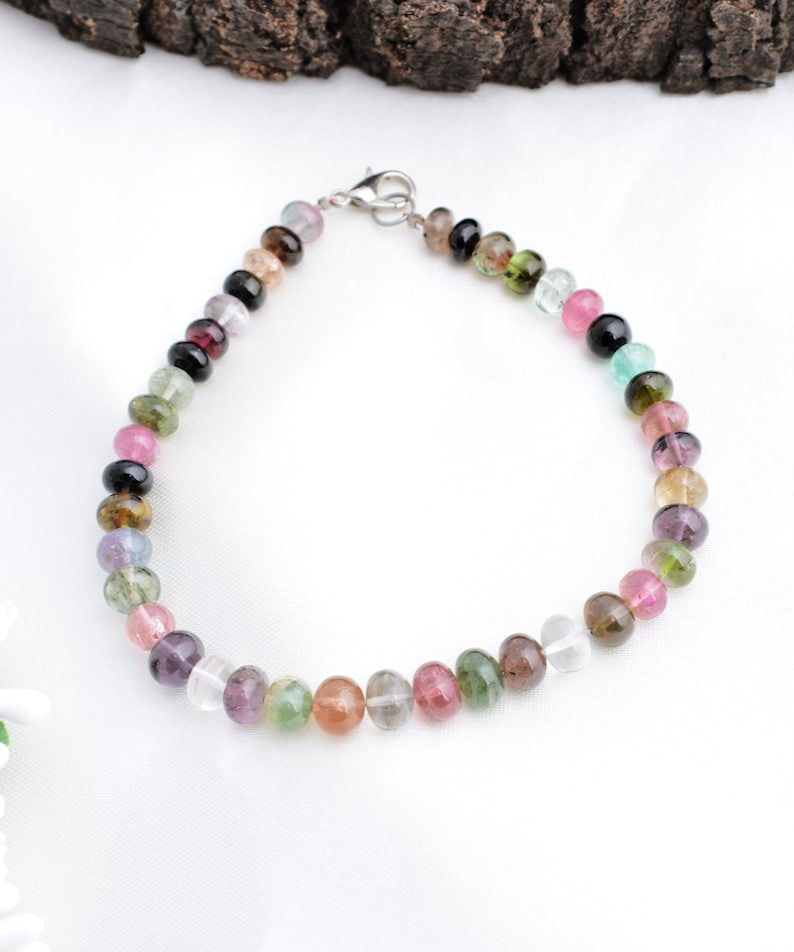 الصورة المصغرة: Multi Tourmaline Plain Beads Bracelet Natural Gemstone