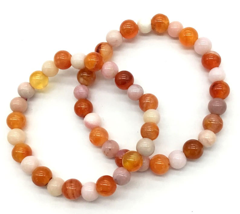 Gemstone Bracelet , Carnelian + Opal Bracelet , Bead Bracelet , Natural