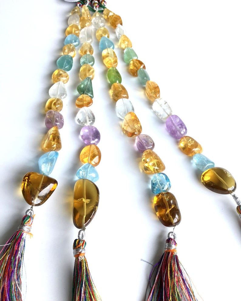 Miniature : FULL HANK !! Multiple Mixed Gems Plain Tumble 4 Strand Natural Gemstone