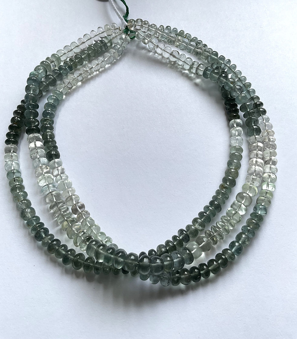 縮圖：Shaded Natural Moss Aquamarine Smooth Ball Beads Gemstone Necklace
