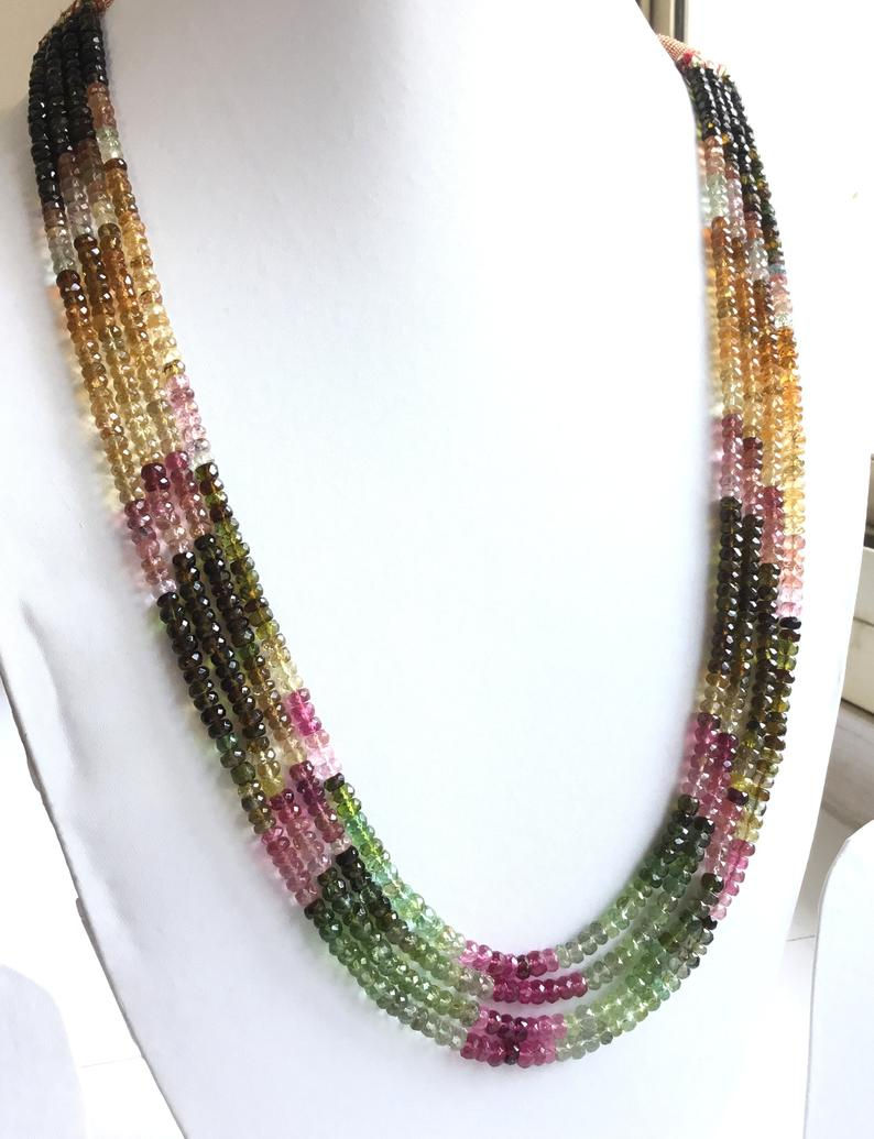 Miniatura: Multi Tourmaline Mixed Shaded faceted Beads Necklace Natural Gemstone