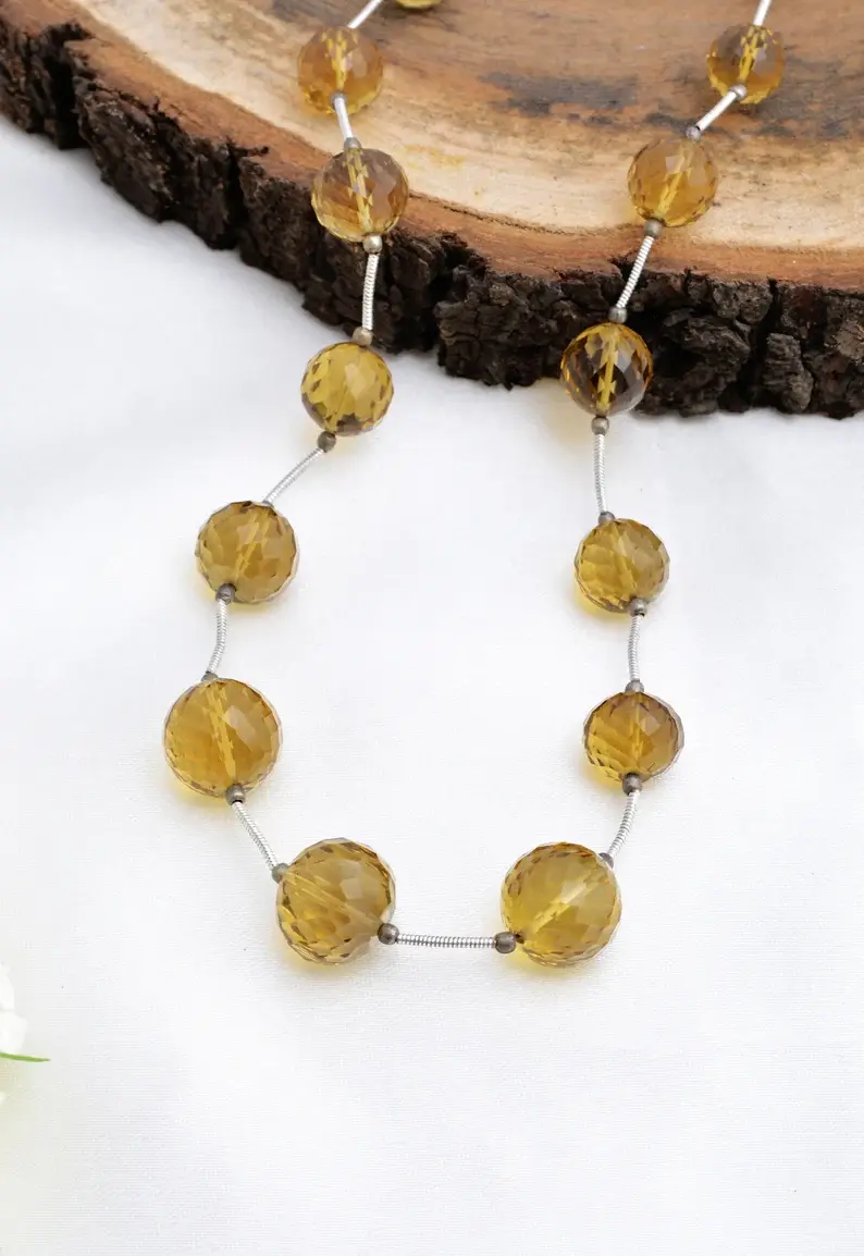 縮圖：Honey Quartz Faceted Balls Natural Gemstone Necklace, Gemstone For Jewelry