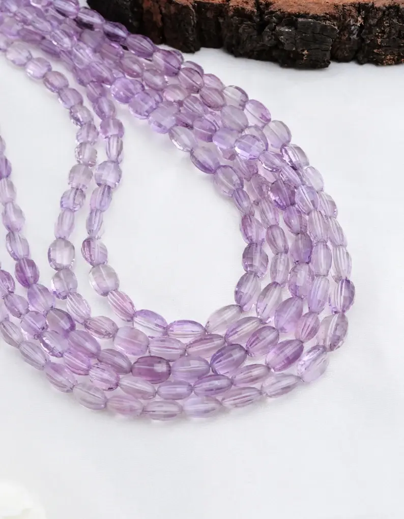 Miniaturbild: Amethyst Checker Cut Oval Beads I Natural Amethyst Faceted Oval Beads