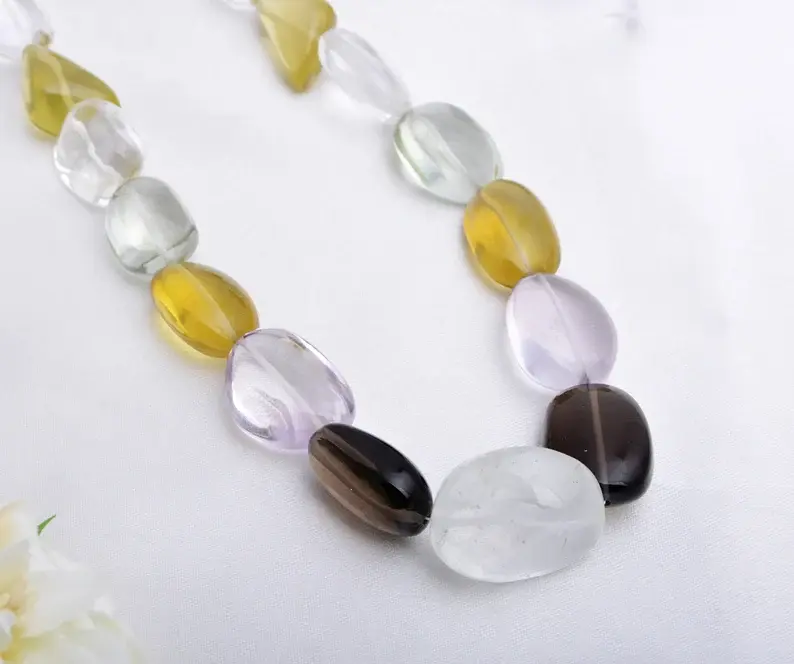 Thumbnail: Multiple Gemstone Plain Tumble 18 Inches Necklace l Natural Mixed Gems
