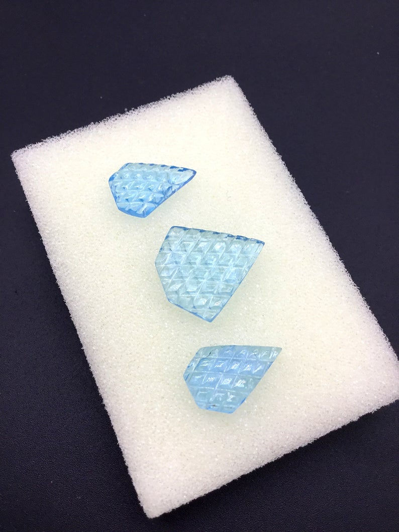 Miniatura: Sky Blue Topaz Fancy Carving 3 Pieces Jewelry Set Loose 100 % Natural Gemstone