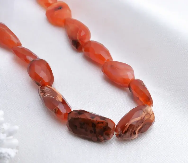 Miniatura: Carnelian Faceted Tumbles Necklace l 16 Inches Natural Carnelian Faceted Tumbles