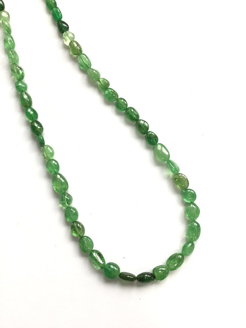 サムネイル： Natural Tsavorite Smooth Tumble Beads Gemstone Necklace