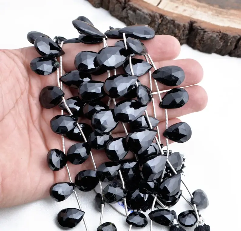Miniatura: Clearance Deal Black Spinel Faceted Almond 7 strands Gemstone