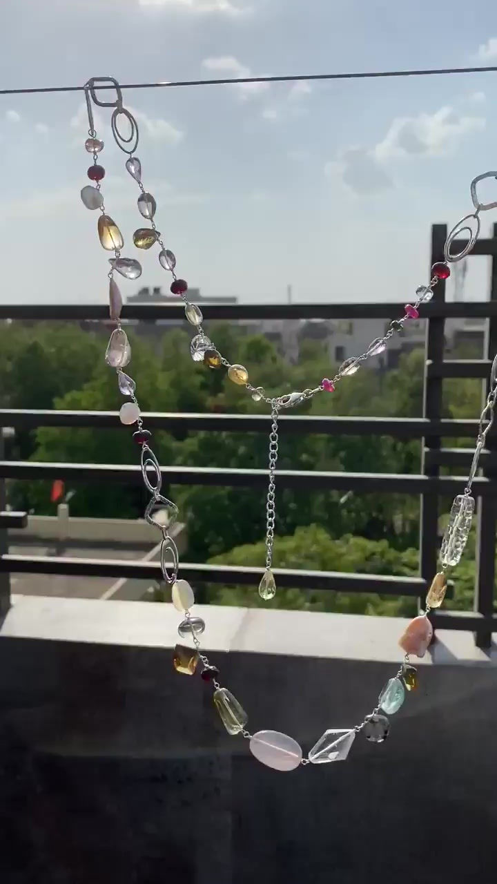 Miniatura: Silver Jewellery 925 Sterling 40'' Silver Semi Multi Gemstone Silver Chain