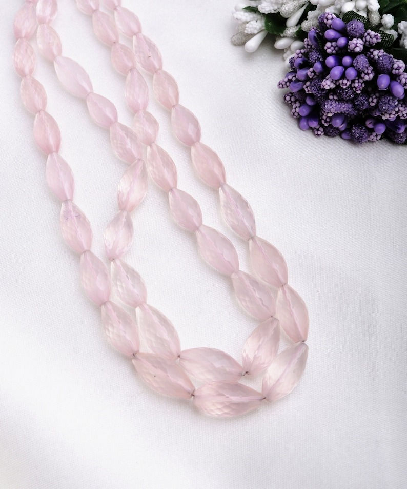 Miniatura: Rose Quartz Faceted Drops 1 Strand Natural Gemstone Beads