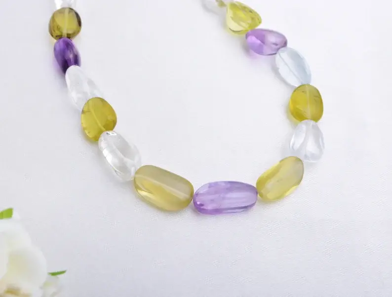 Thumbnail: Semi Multi Gemstone Smooth Tumble Necklace l Natural Mixed Gems Beads