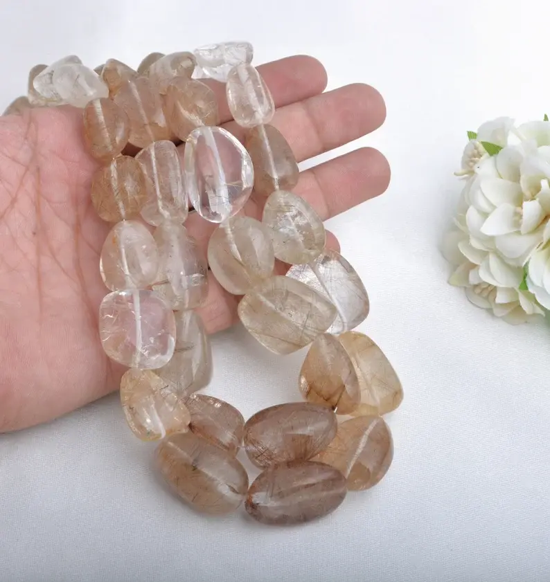 Miniatura: Rutile Smooth Tumble Beads l Natural Rutile Plain Tumbles Beads For Jewelry