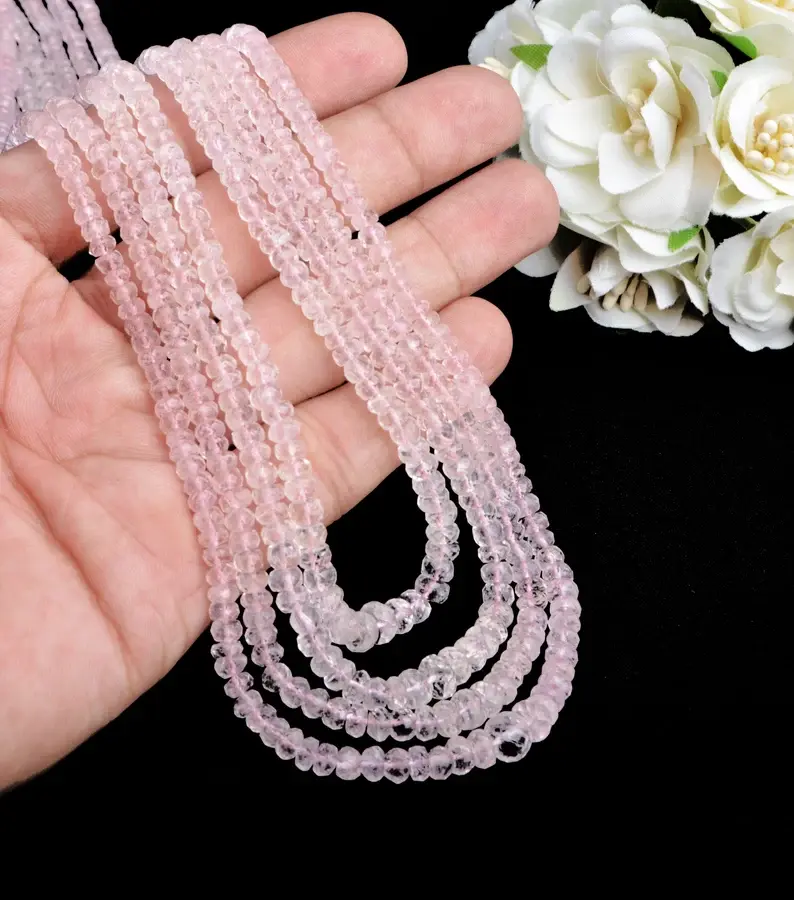 الصورة المصغرة: Natural Morganite Beads | 3 to 6mm Morganite Faceted Rondelle Beads | 20 Inch