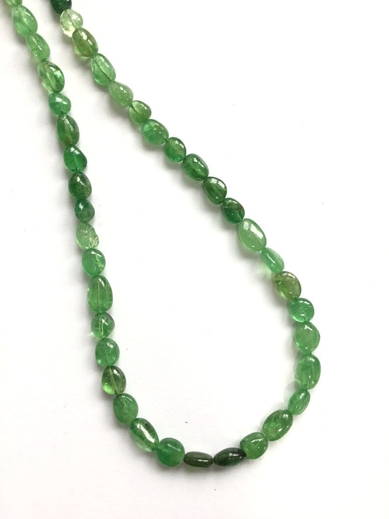 サムネイル： Natural Tsavorite Smooth Tumble Beads Gemstone Necklace