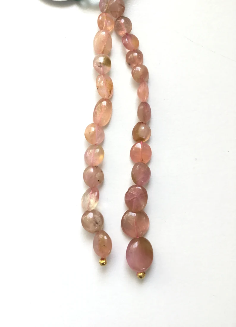 Miniatura: Light Pink Tourmaline Smooth Tumbles Beads 2 Strands Gemstone