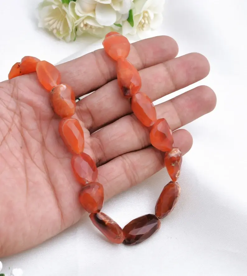 縮圖：Carnelian Faceted Tumbles Necklace l 16 Inches Natural Carnelian Faceted Tumbles