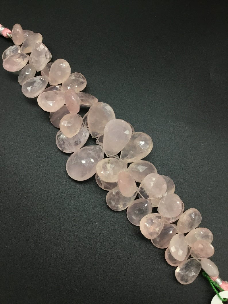 الصورة المصغرة: Rose Quartz Pear Faceted Natural Gemstone 8 Inches Beads