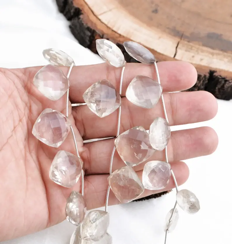 섬네일: Smoky Quartz Faceted Cushion 1 Strand 14mm to 17mm Natural Gemstone Beads