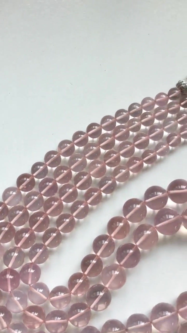 섬네일: Rose Quartz Smooth Balls 2 Strands Natural Gemstone Necklace