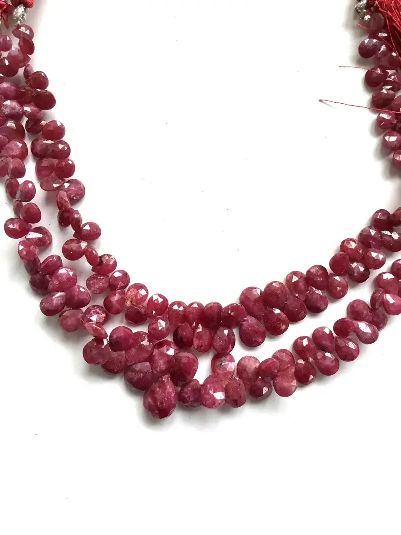 Thumbnail: Ruby GF Faceted Pear Beads Gemstone Necklace