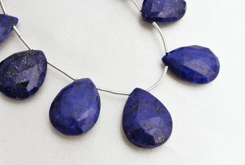 Thumbnail: Lapis Lazuli Faceted Pear Beads Necklace l 8 Inches Natural Lapis Lazuli Faceted