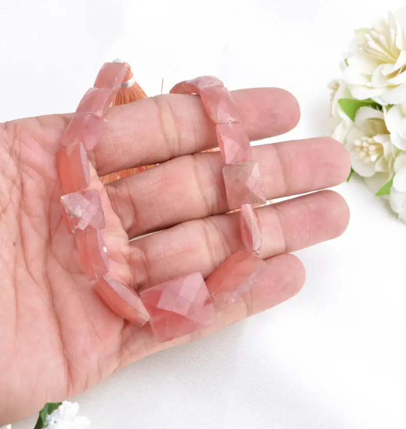 Thumbnail: Peru Rhodochrosite Faceted Chiclets 1 Strand Natural Gemstone