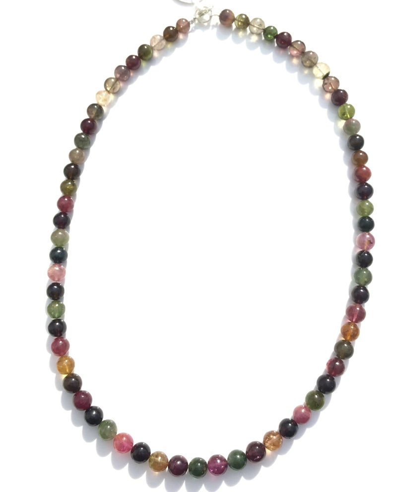 الصورة المصغرة: Multi Tourmaline Shaded Plain Ball Beads Necklace Natural Gemstone