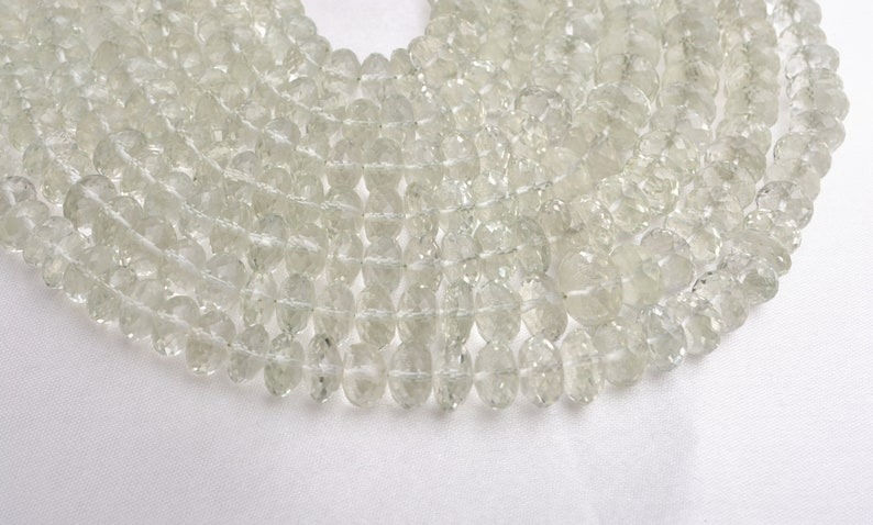 Miniatura: Green Amethyst Faceted Beads I 16 Inches Natural Green Amethyst Beads