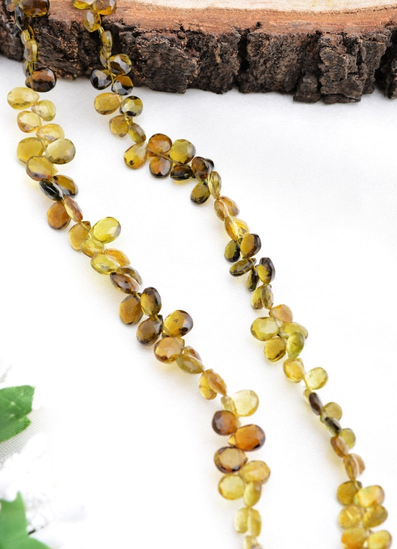 Miniatura: Yellow\ Green Multi Tourmaline Faceted Pears Natural Gemstone Beads