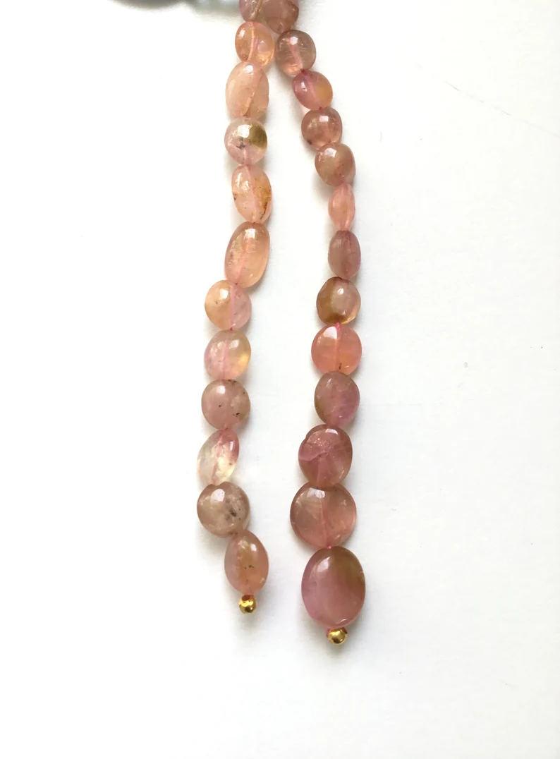 Miniatura: Light Pink Tourmaline Smooth Tumbles Beads 2 Strands Gemstone