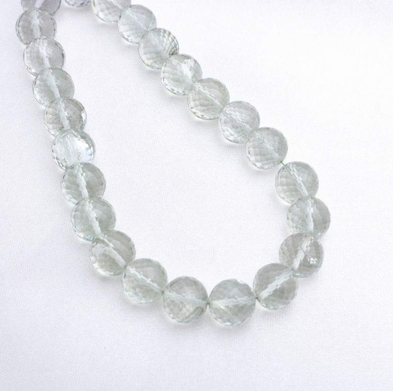 Miniatura: Green Amethyst Faceted Balls 1 strand 10mm Natural Gemstone Beads