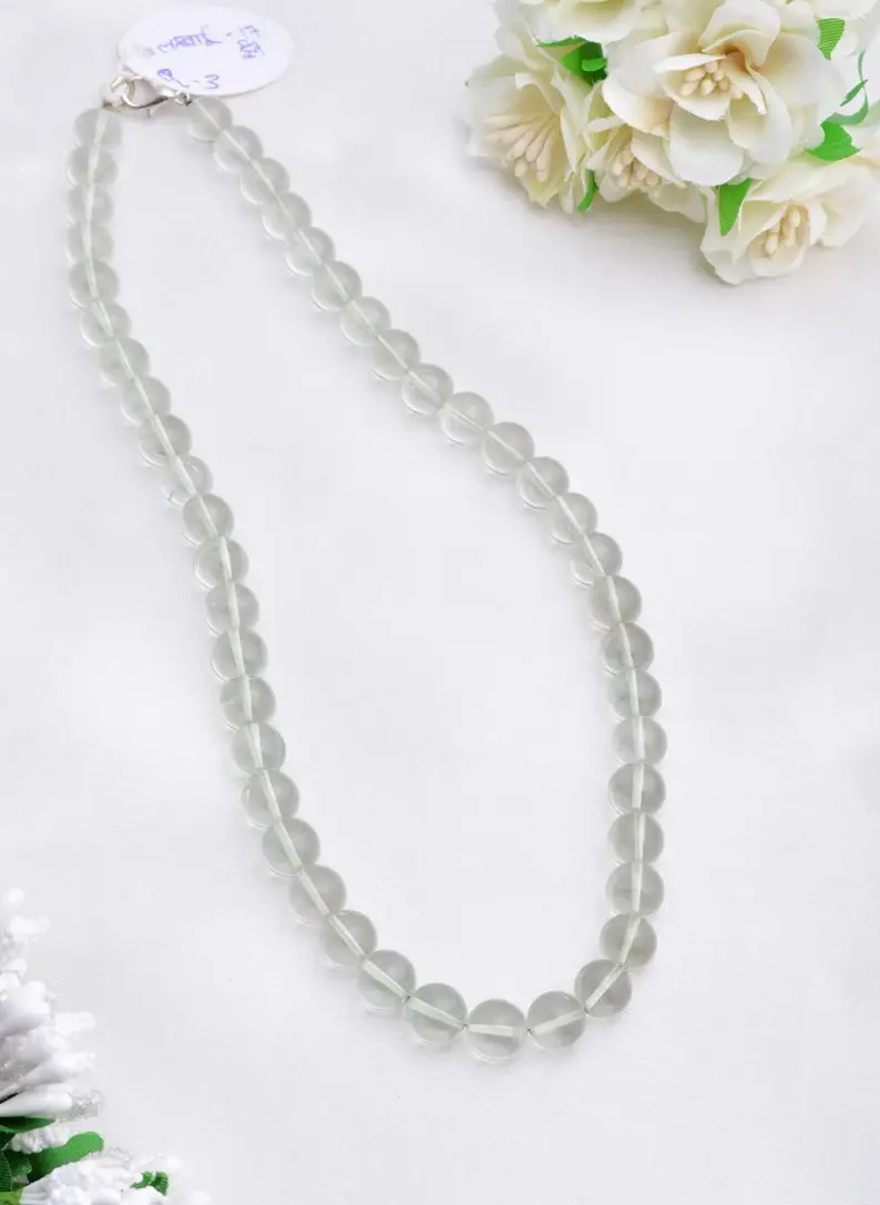Miniatura: Natural Green Amethyst 9mm Smooth Balls Gemstone Necklace, 1 Strand