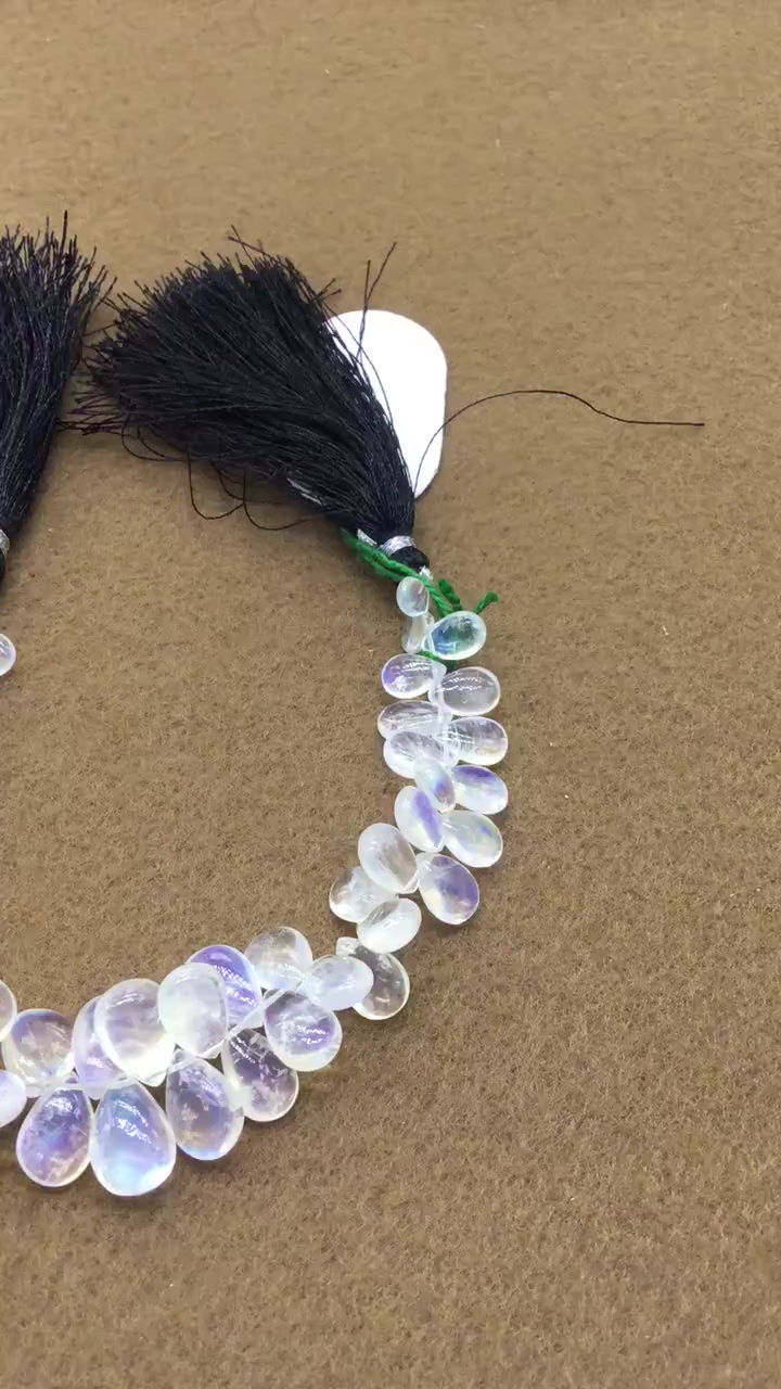 Miniatura: White Rainbow Moonstone , Blue Flame Drops , Natural Gemstone Necklace , Beads