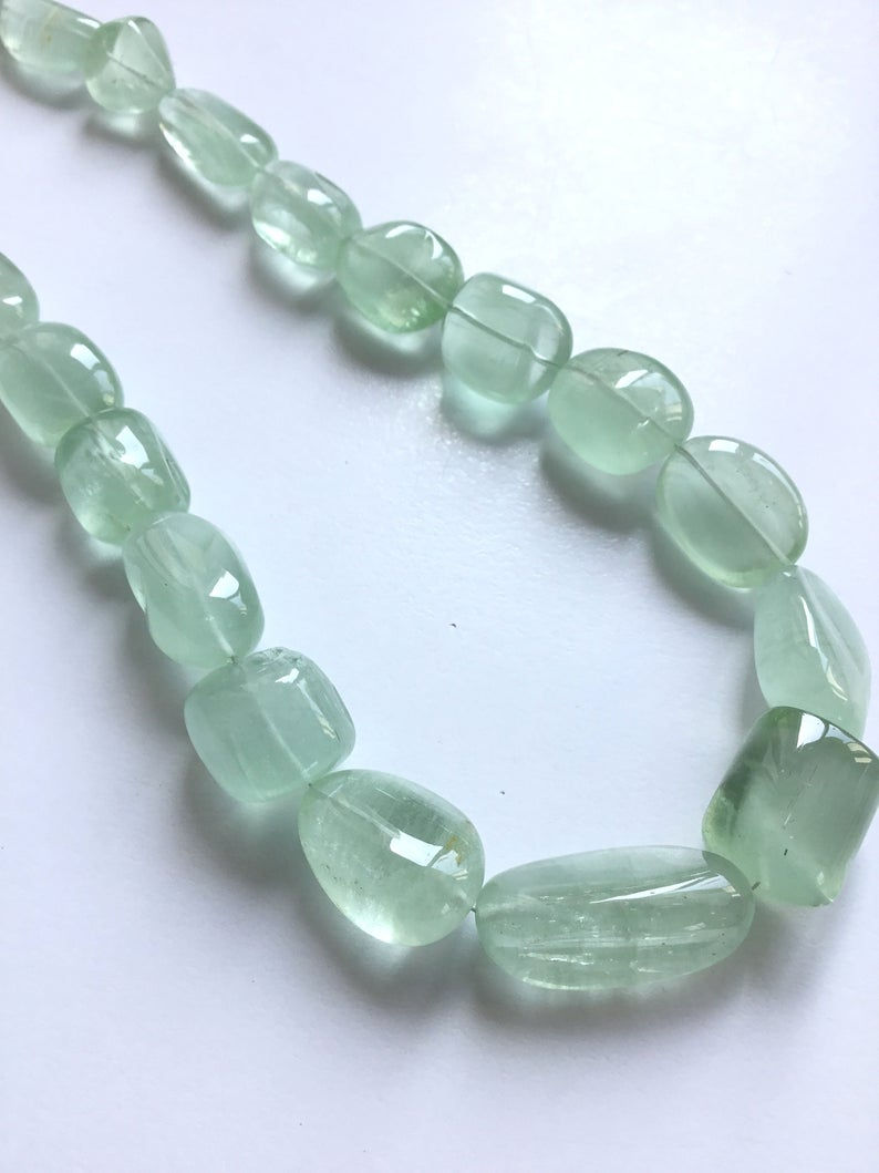 Thumbnail: Green Aquamarine Plain Smooth Tumble 1 Strand Natural Gemstone