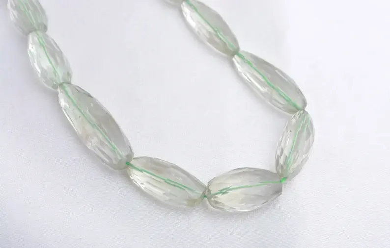 Miniatura: Green Amethyst Brazil Checker Cut Tumble Gemstone Necklace , 1 Strand