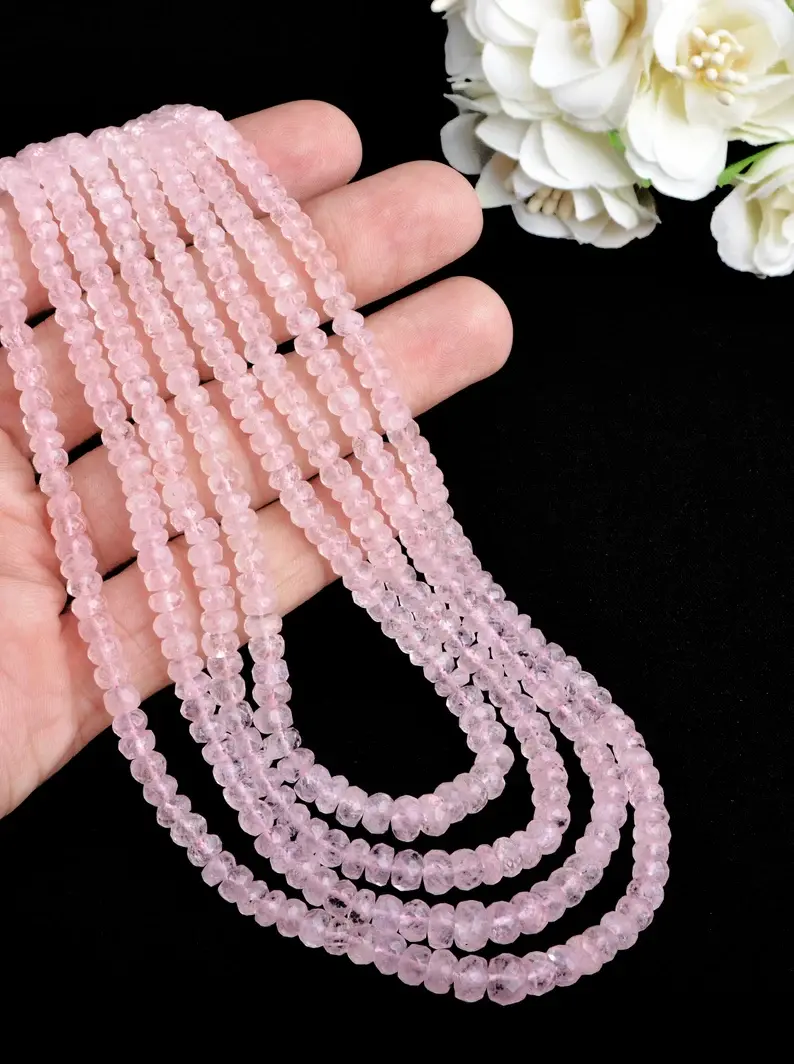 섬네일: Natural Morganite Beads , 3 to 7mm Morganite Faceted Rondelle Beads , 24 Inches